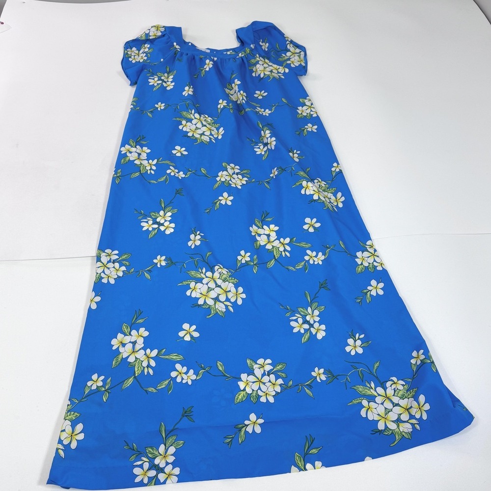 VTG Hilo‎ Hattie Dress Womens XL Blue Floral Hawaiian Maxi Sundress  Tropical
